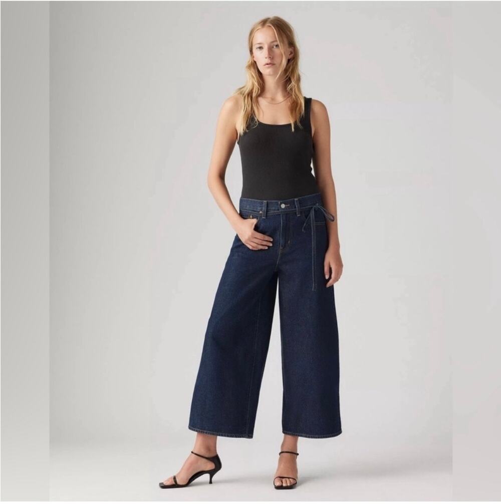 Levi's Premium Jeans Womens 31 Blue XL Culotte Wide Leg Crop Tie Dark Wash Denim